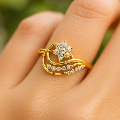 Crystal Flower Signature Gold Ring