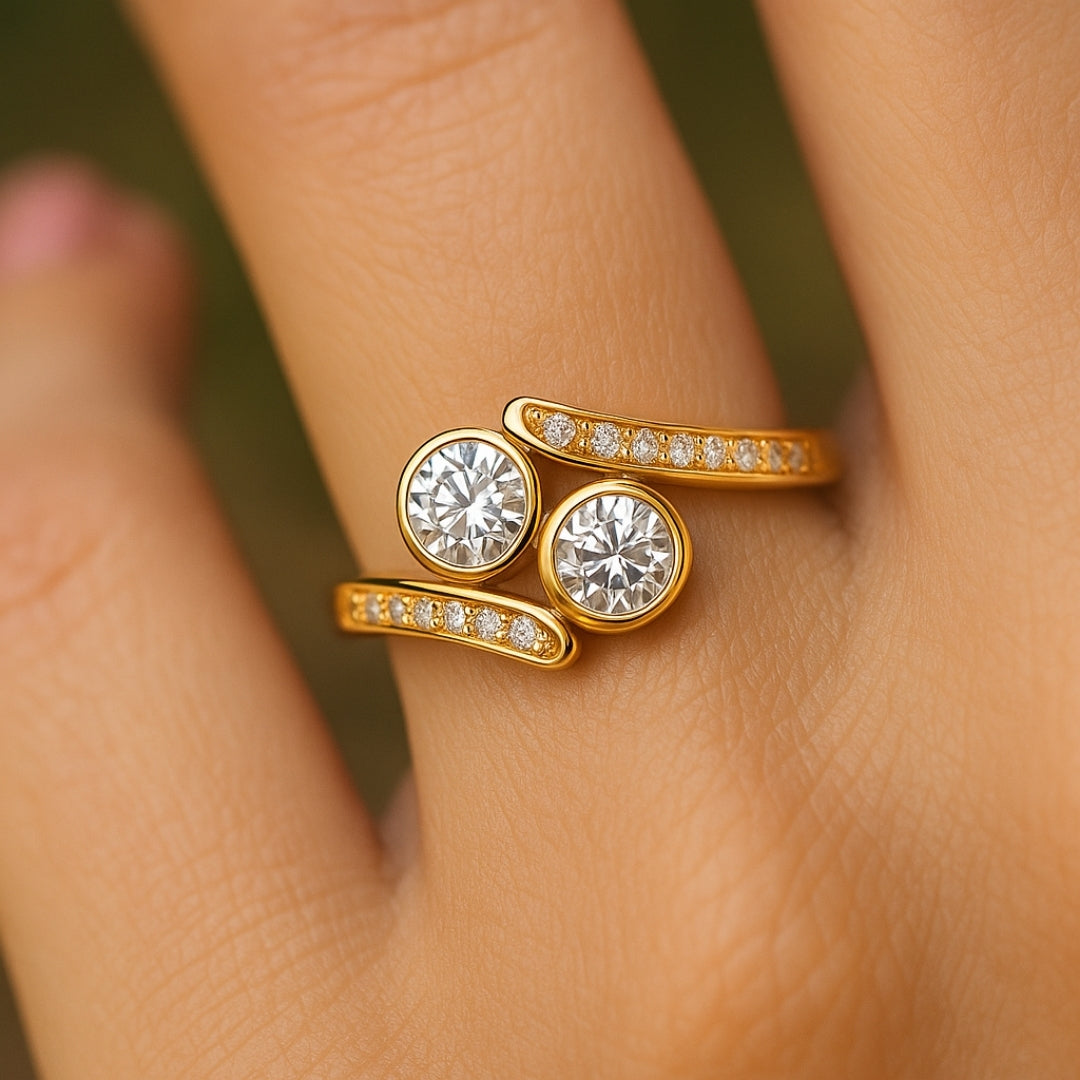 Rounded Crystals Orbit Gold Ring