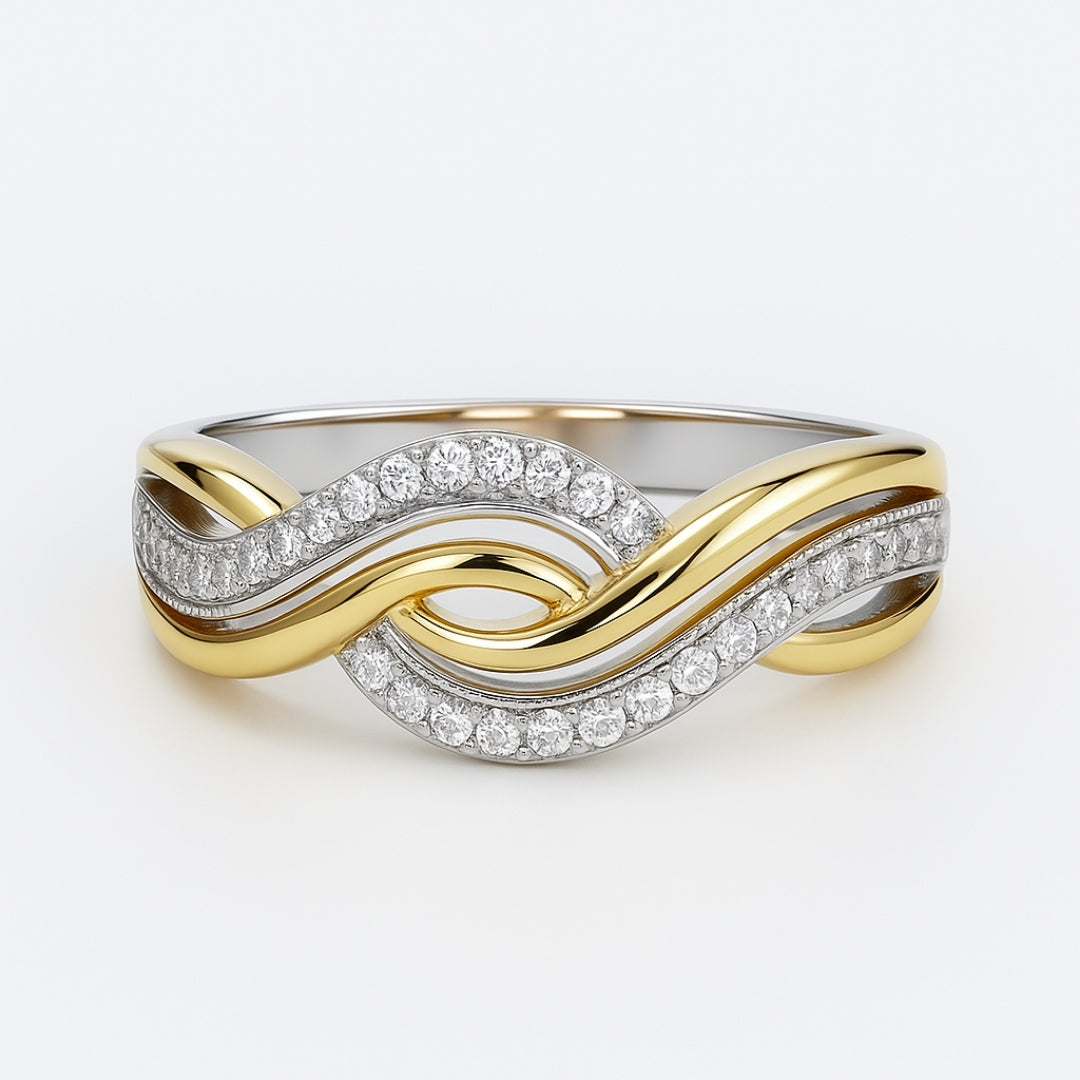 Braided Crystal Gold & Silver Ring