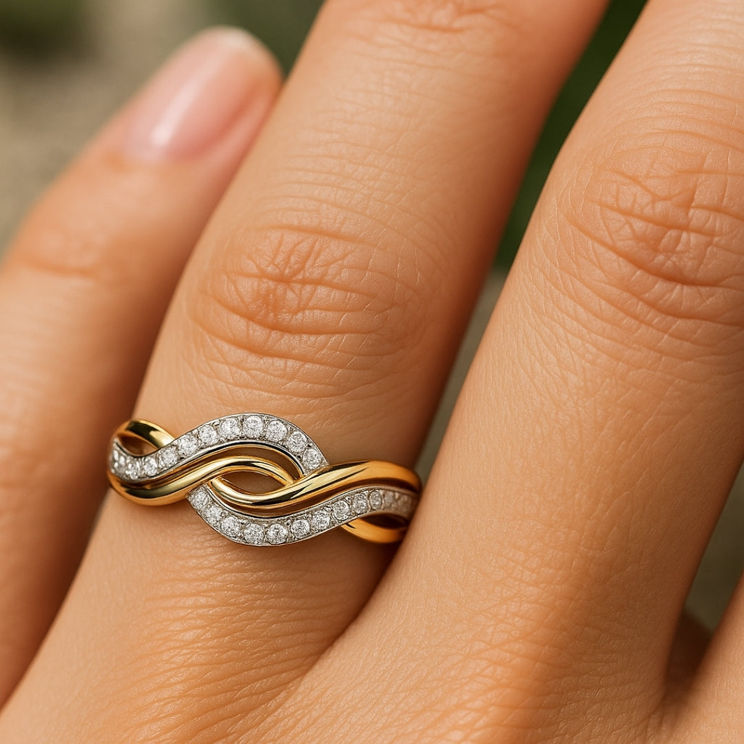 Braided Crystal Gold & Silver Ring