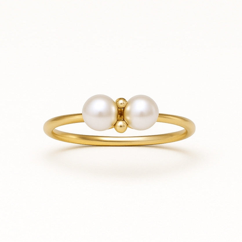 Double Pearl Fine Gold Ring