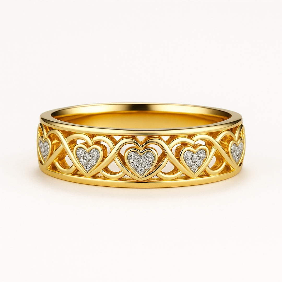 Hollow Zirconia Heart Gold Ring