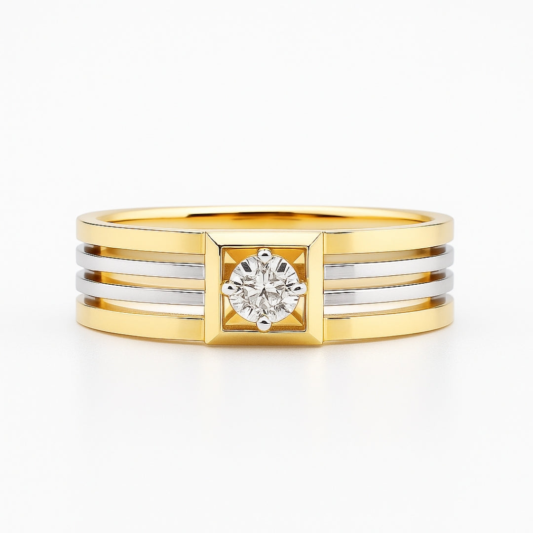 Inlaid Rounded Crystal Gold & Silver Ring