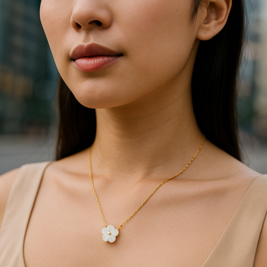 White Petal Gold Necklace