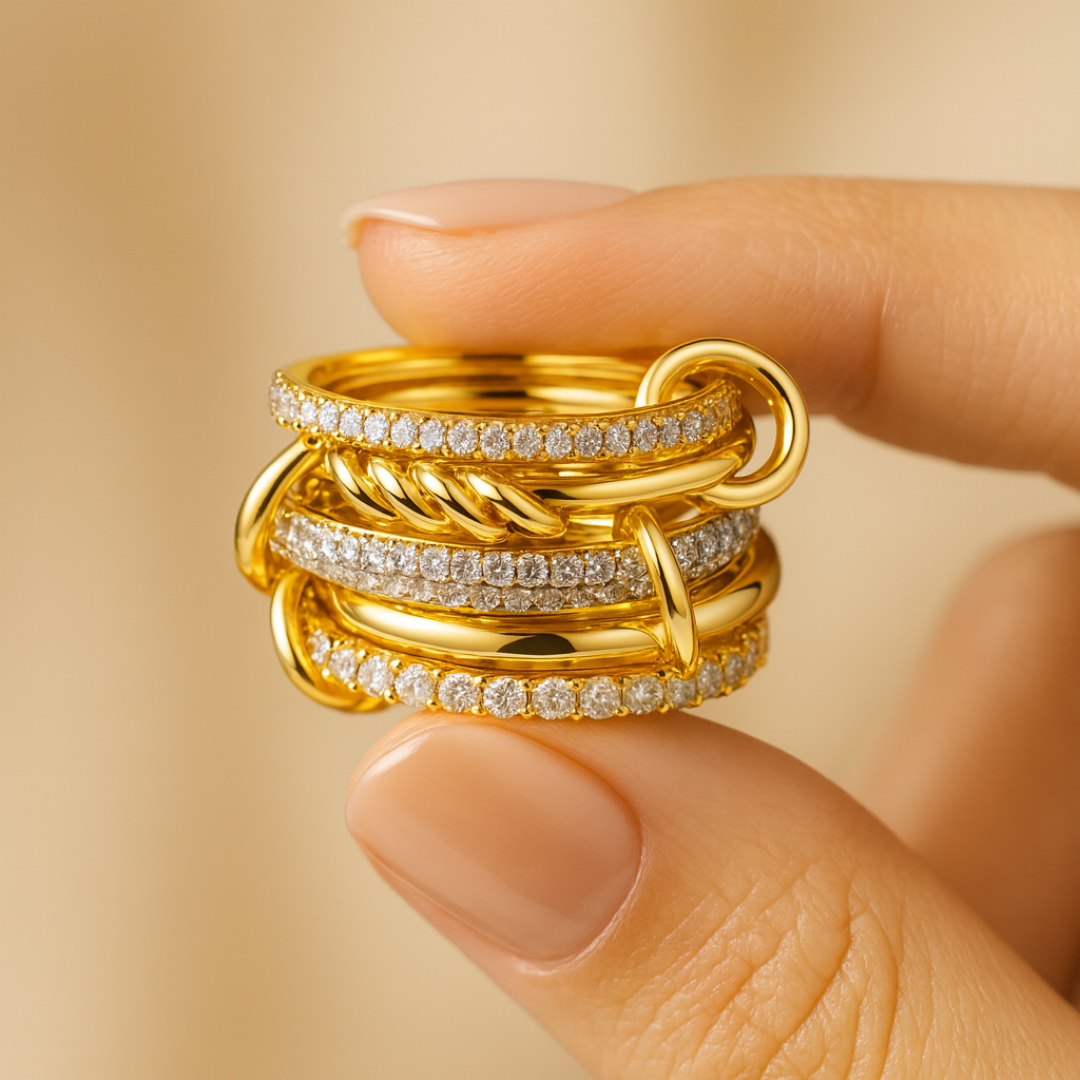 Stacked Crystal Gold Ring