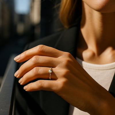 Singular Inlaid Pearl Gold Ring