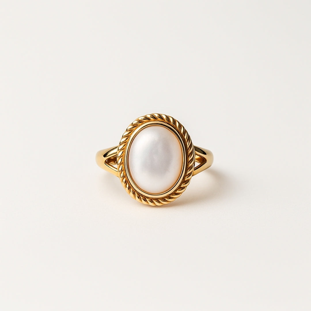 Rounded Baroque Pearl Gold Ring