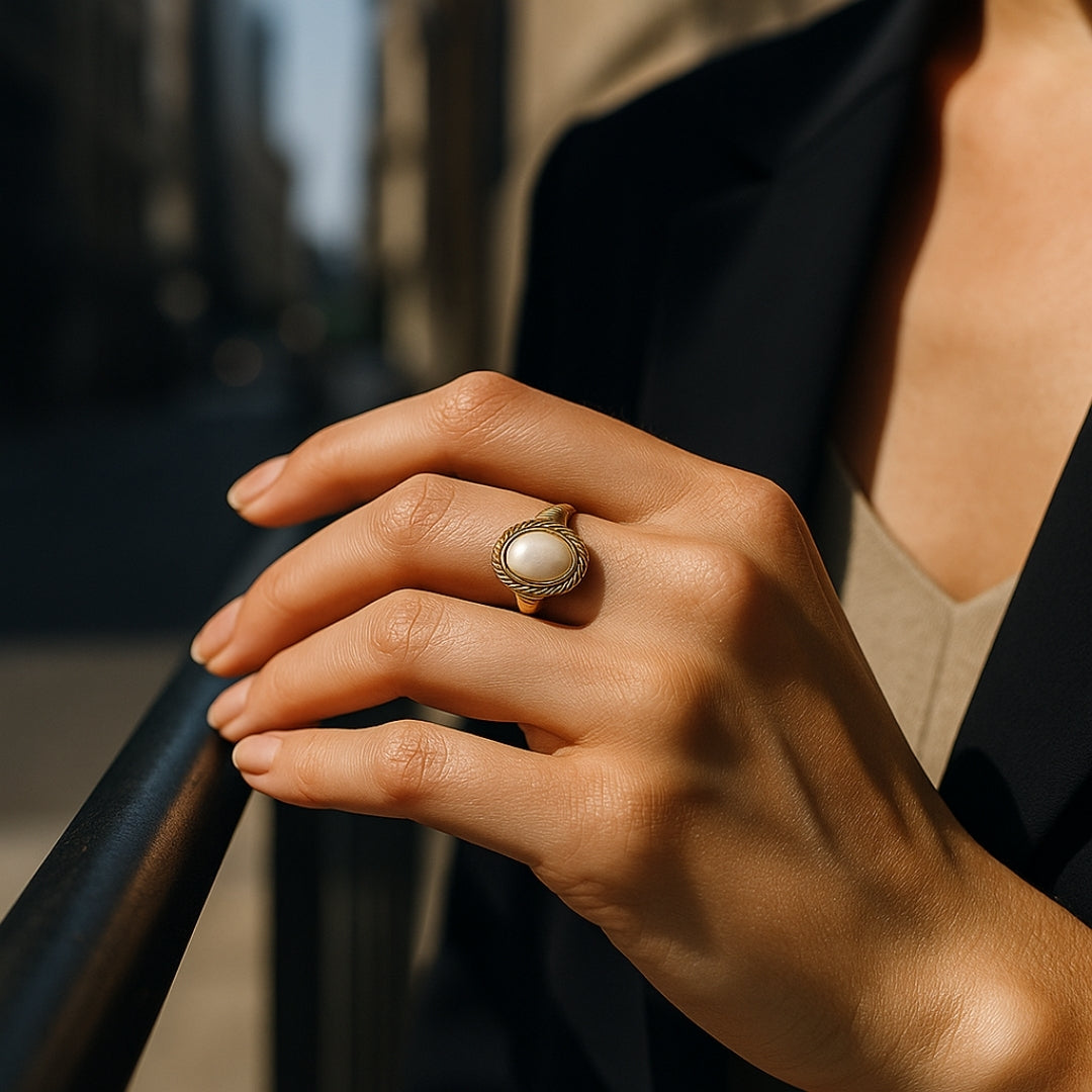 Rounded Baroque Pearl Gold Ring