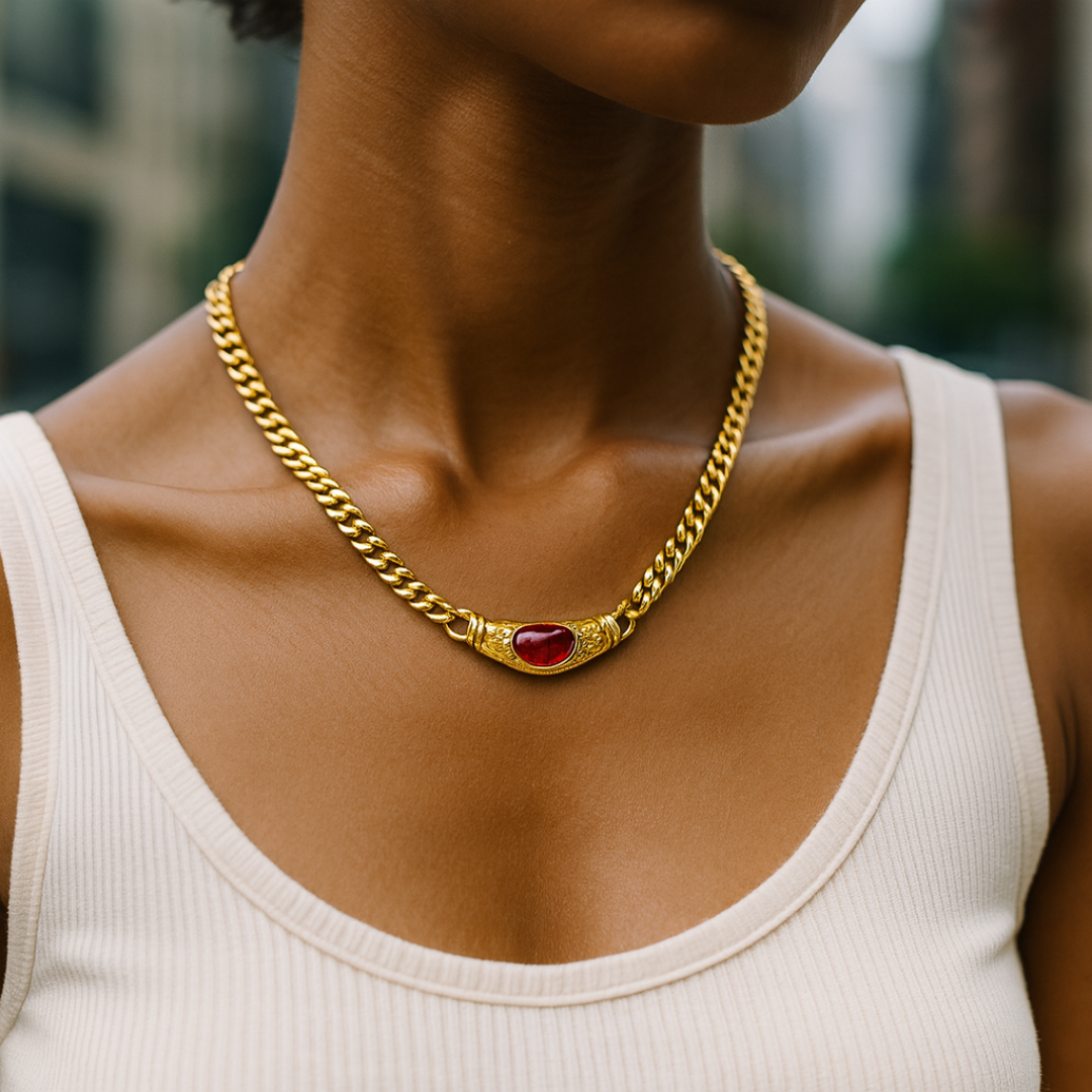 Red Stone Gold Necklace
