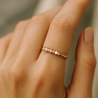 Zirconia & Pearl Trail Gold Ring
