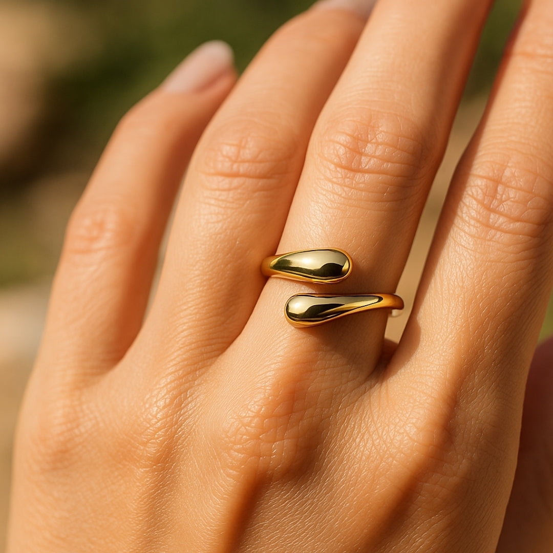 Adjustable Double Drop Gold Ring