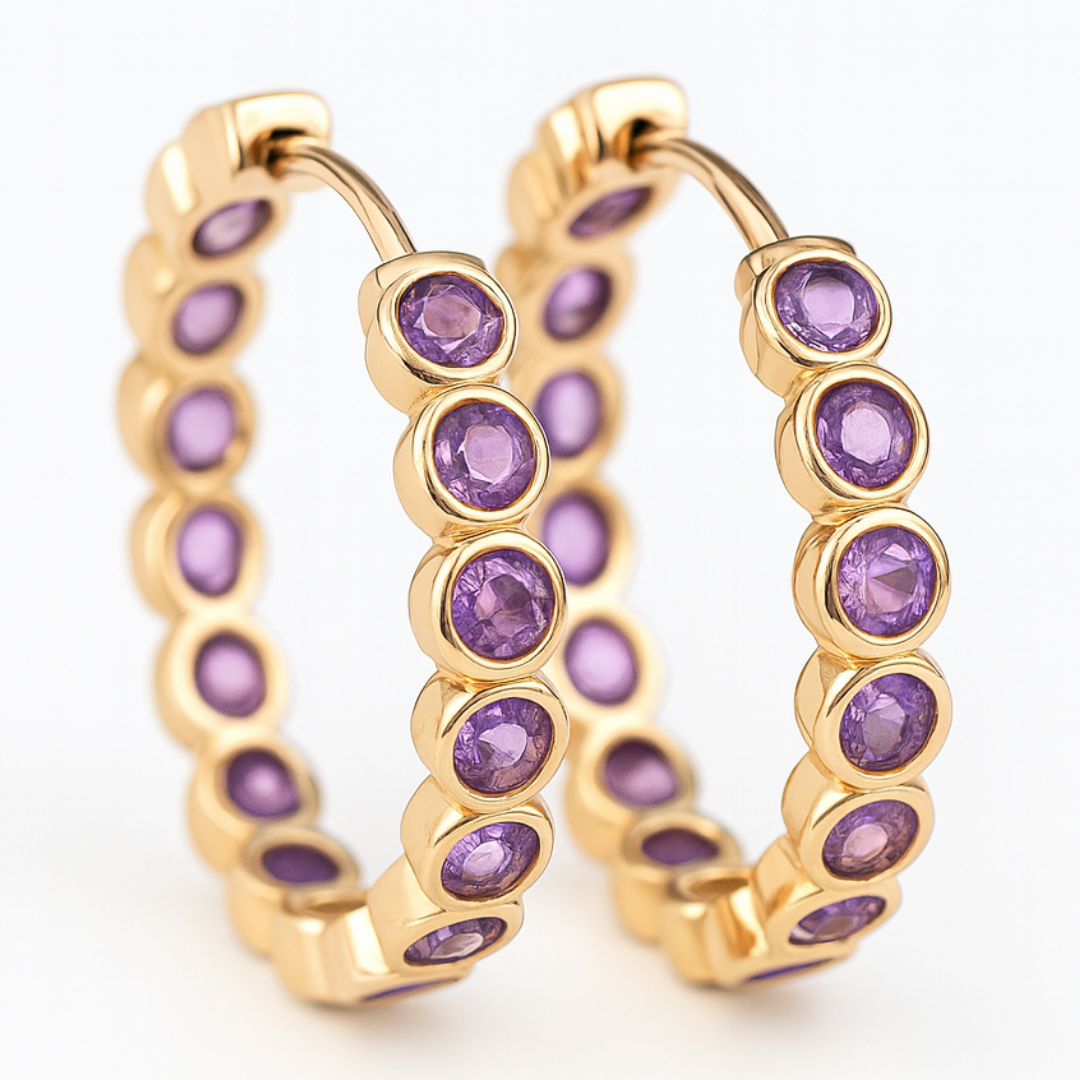 Amethyst Dot Hoops