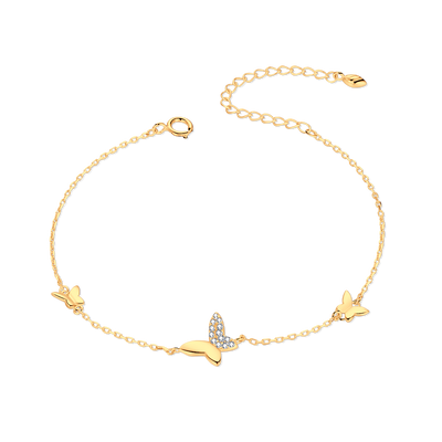 Elegant Three Butterfly Charm Bracelet - Adjustable