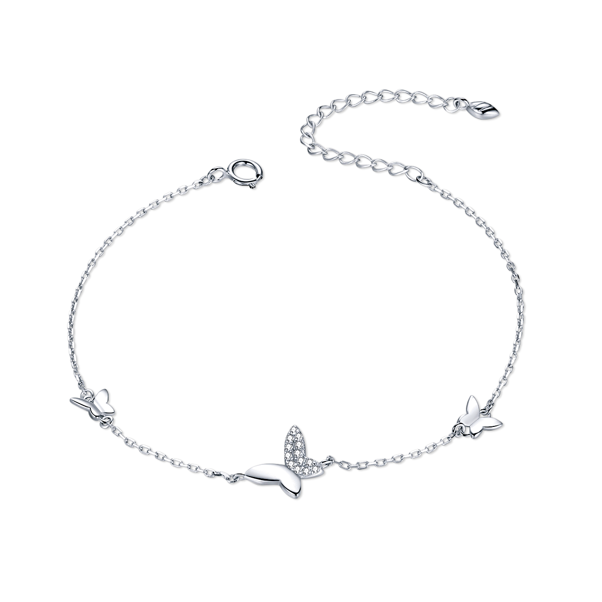 Elegant Three Butterfly Charm Bracelet - Adjustable