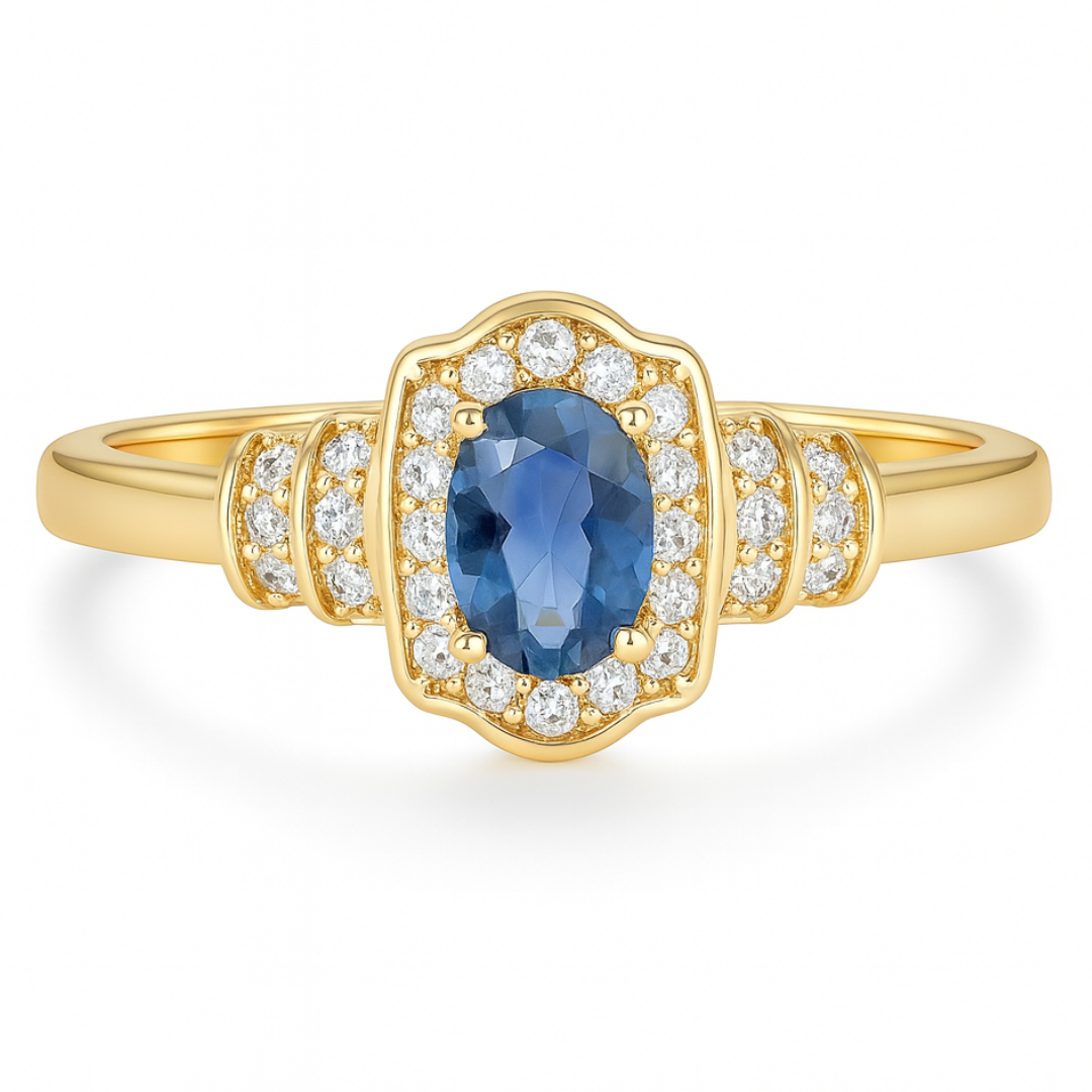 Blue Oval Halo Ring