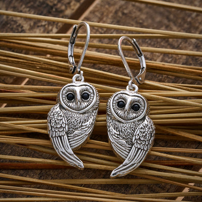 Leverback Vintage Barn Owl Earrings