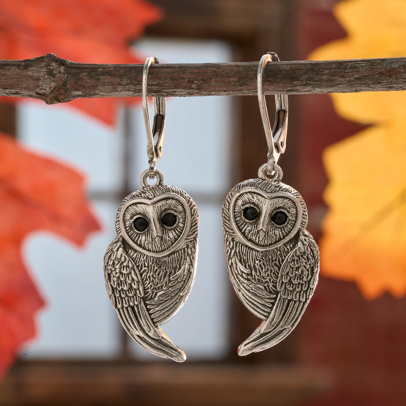 Leverback Vintage Barn Owl Earrings