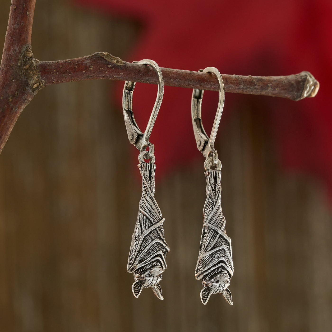 Leverback Vintage Hanging Bat Earrings