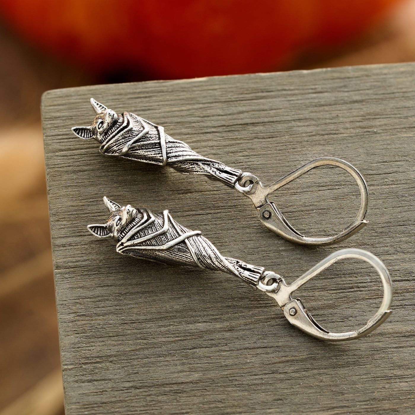 Leverback Vintage Hanging Bat Earrings