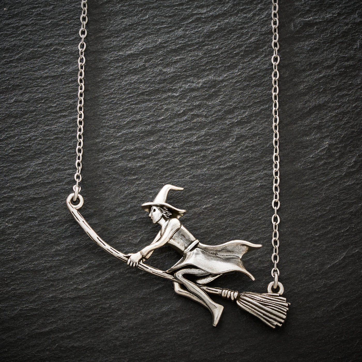 Vintage Flying Witch Necklace