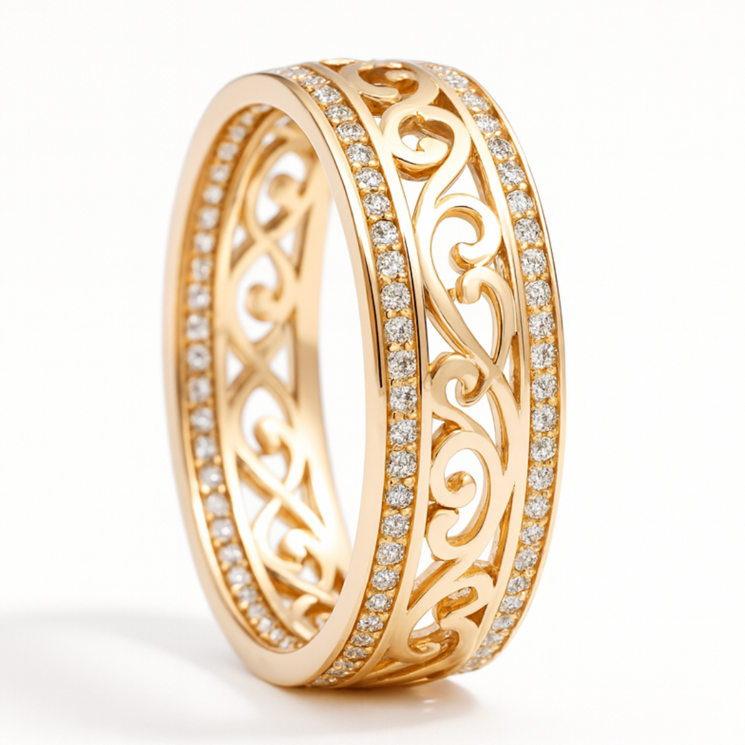 Scrollwork Halo Ring