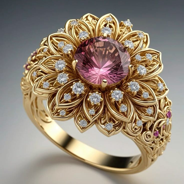 Red Crystal Flower Ring