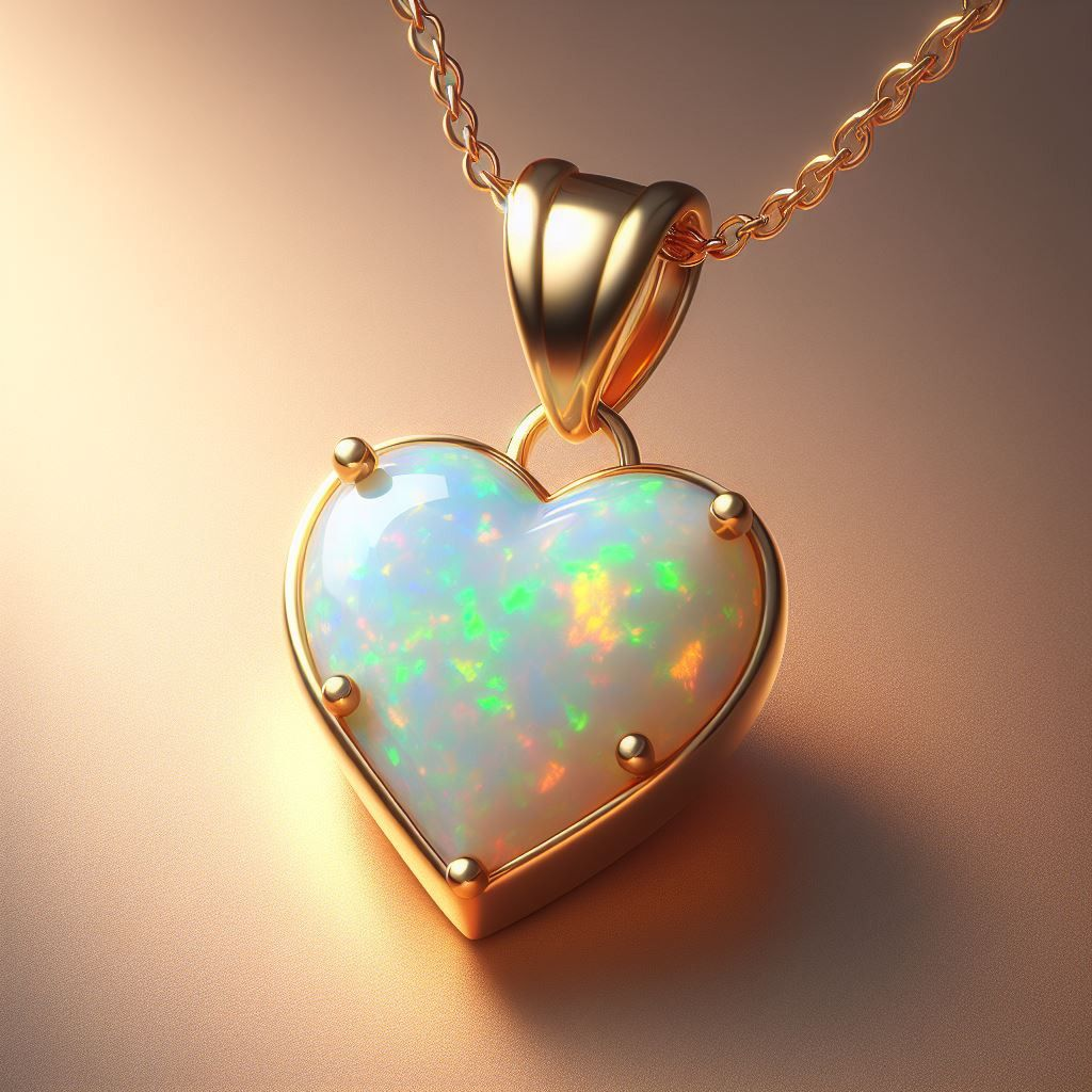 Opal Heart Gold Necklace