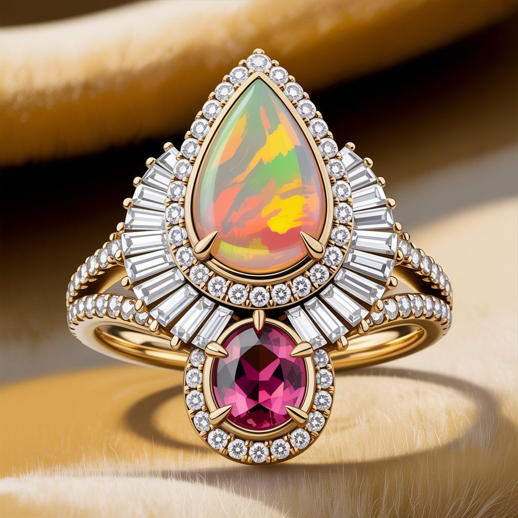 Opal Drop Red Crystal Ring